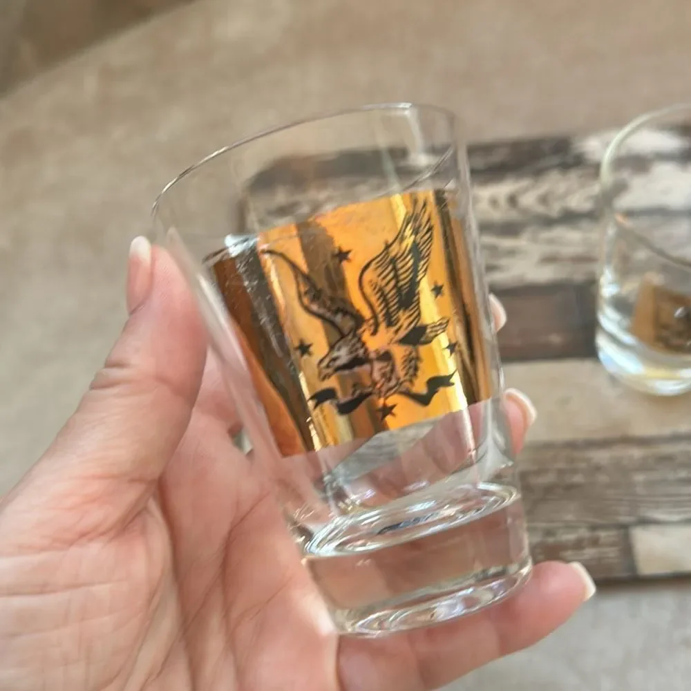 VTG *Federal Gold American Eagle* Stars! Set of 2 Cordial Shot Glasses